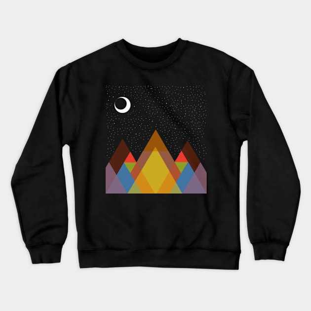 mountains landscape, starry night and waning moon Crewneck Sweatshirt by SAMUEL FORMAS